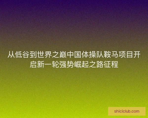 从低谷到世界之巅中国体操队鞍马项目开启新一轮强势崛起之路征程